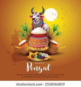 new illustration of Happy Pongal Holiday Harvest Festival of Tamil Nadu. abstract  vector background design.