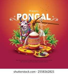 new illustration of Happy Pongal Holiday Harvest Festival of Tamil Nadu. abstract  vector background design.