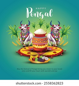 new illustration of Happy Pongal Holiday Harvest Festival of Tamil Nadu. abstract  vector background design.