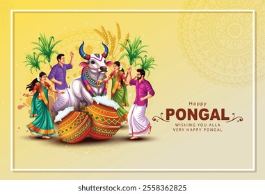 new illustration of Happy Pongal Holiday Harvest Festival of Tamil Nadu. abstract  vector background design.