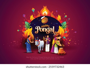 new illustration of Happy Pongal Holiday Harvest Festival of Tamil Nadu. abstract  vector background design.