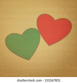 new image with two hearts labels on cardboard background can use like retro style design elements