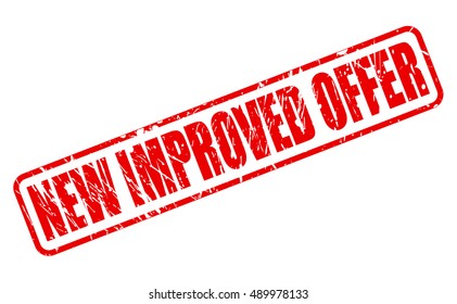 NEW IMPROVED OFFER red stamp text on white
