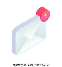 New incoming message isometric icon, 3d Email Mobile notification. New e-mail sign. Social network, sms chat, spam, new mail vector symbol for website, landing design, app, advert.