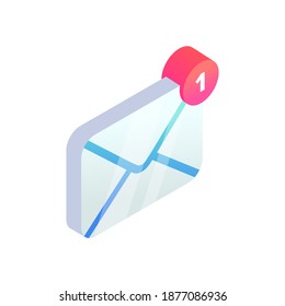 Nuevo icono isométrico de mensaje entrante, notificación de aplicación de correo electrónico 3d Mobile. Nuevo signo de correo electrónico. Red social, chat sms, spam, nuevo símbolo de vector de correo para sitio web, diseño de página de inicio, anuncio.