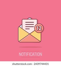 New incoming messages icon in comic style. Envelope with notification cartoon vector illustration on isolated background. Email sign business concept splash effect.