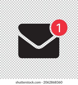 New incoming messages icon with notification. Envelope with incoming message on checked transparent background. Vector illustration. Eps 10 vector file.