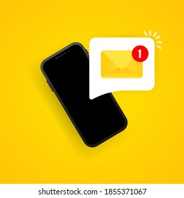 New incoming messages with notification on smartphone illustration. Envelope with incoming message. Vector on isolated background. EPS 10