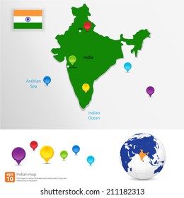 New India Map With  Pin Marker Location Vector Format