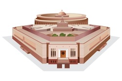 New Indian Parliament Building With Old Parliament Vector Illustration