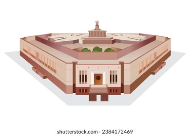 Nuevo edificio del parlamento indio con vieja ilustración vectorial del parlamento