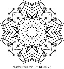 New ink Abstract circle pattern mandala flower floral petal stack. zentangl spirograph modern circular pattern geometric tribal lace motif black white. single art mehendi. Digital textile frame stamp

