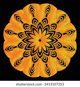 New ink Abstract circle pattern mandala flower floral petal stack. zentangl spirograph modern circular pattern geometric tribal lace motif black white. single art mehendi. Digital textile frame stamp
