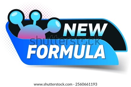 New innovative and improved formula product label packaging vector icon badge. New Formula rectangular label with molecular cell elements.