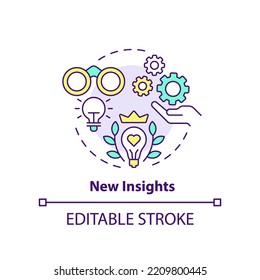 New Insights Concept Icon. Advantage For Mentor Abstract Idea Thin Line Illustration. Increase Career Satisfaction. Isolated Outline Drawing. Editable Stroke. Arial, Myriad Pro-Bold Fonts Used