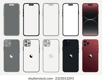 New iphone 14 pro in black and color. Vector illustration.