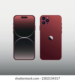 New iphone 14 Pro in dark red burgundy color. Vector illustration.