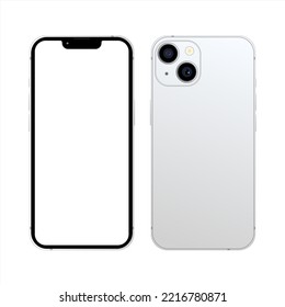 New iPhone 14 White, Front and back side. Smartphone mock up with white screen. Illustration for app, web, presentation, design.  svg