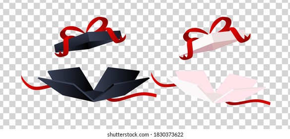 New Isolated Vector Set of Unpacked Gift Boxes. Suitable for sales and contests. Open black frame with red ribbon