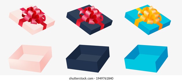 New Isolated Vector Set of Unpacked Gift Boxes. Suitable for sales and contests. Open black frame with red ribbon