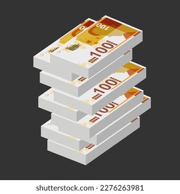 New Israeli Sheqel Vector Illustration. Indonesia, Timor-Leste money set bundle banknotes. Paper money 100 ILS. Flat style. Isolated on white background. Simple minimal design.