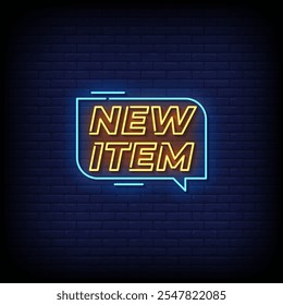 new item neon style vector with brick wall background