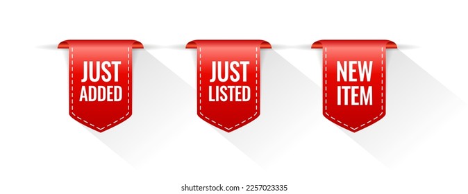 New item ribbons, product just added vector labels on white background