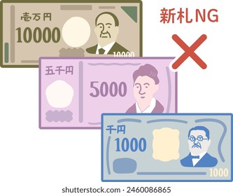 New Japan notes revised in 2024. Japanese text says “new design  yen Not available.”
