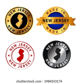 New Jersey badges gold stamp rubber band circle with map shape  of country states America