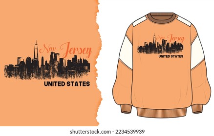 Impresión de la ciudad de Nueva Jersey para camisetas. Slogan tipográfico para impresiones de camisetas, afiches, diseño de mug y otros usos. Para camisetas u otros usos patrón.