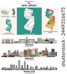 New Jersey counties map and congressional districts since 2023 map. Trenton (state