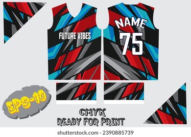 NEW JERSEY DESIGN 2023 T-shirt sport jersey design template with abstract grunge halftone pattern background. Sport uniform in front view. 