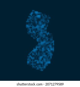New Jersey hat eine leuchtende Karte gezeichnet. Die Form des uns Zustands mit blauen Glühbirnen. Vektorgrafik.