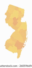 New Jersey dotted map. Digital style map of the state on white background. New Jersey shape with square dots. Colored dots style. Small size squares. Modern vector illustration.