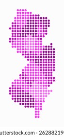New Jersey dotted map. Digital style map of the state on white background. New Jersey shape with circle dots. Colored dots style. Large size circles. Trending vector illustration.