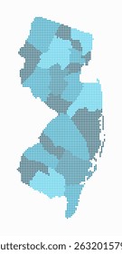 New Jersey dotted map. Digital style map of the state on white background. New Jersey shape with circle dots. Colored dots style. Small size circles. Amazing vector illustration.