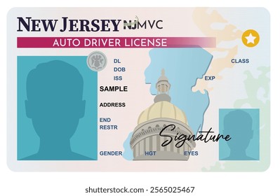 New Jersey driver's license isolated on white background. Person driver license.