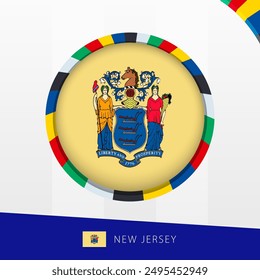 New Jersey Flag with Colorful Circle Border. Vector icon.