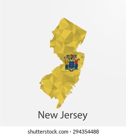 New Jersey flag map in geometric,mosaic polygonal style.Abstract tessellation,background. Low poly vector illustration EPS10