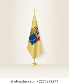 Bandera de Nueva Jersey en un puesto de bandera. Ilustración vectorial.