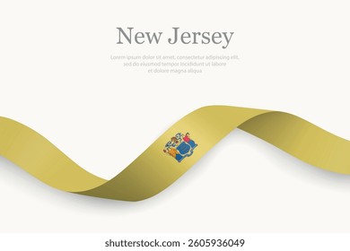 New Jersey Flag on Waving Ribbon with Elegant Design. State of United States