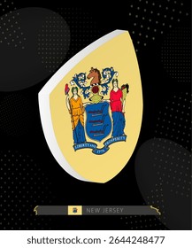 New Jersey Flag Shield icon in 3D on Dark Modern Abstract Rugby Background. Perfect for sports events, heritage themes, national celebrations, and patriotic designs.