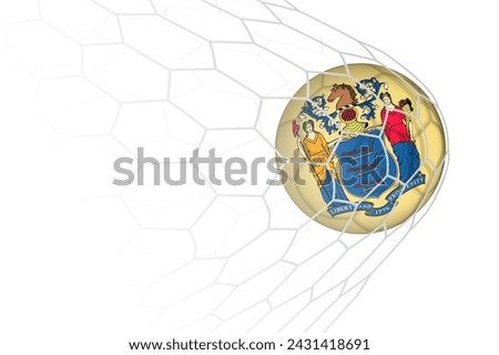 New Jersey flag soccer ball in net. Vector sport illustration.