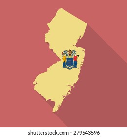 New Jersey flag,map flat icon with long shadow. Vector EPS10