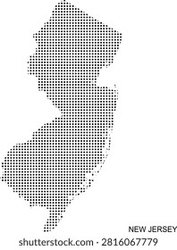 New Jersey halftone state map, dotted geographic silhouette, United States regional outline illustration, abstract texture vector, editable cartography design, isolated mapping template for education, travel, navigation, infographic, presentations, branding and creative publishing projects
