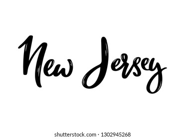 New Jersey - hand drawn lettering name of USA state. Handwritten inscription. Vector illustration.