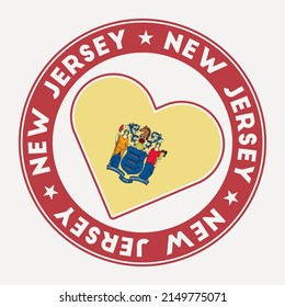 New Jersey heart flag badge. From New Jersey with love logo. Support the us state flag stamp. Vector illustration.