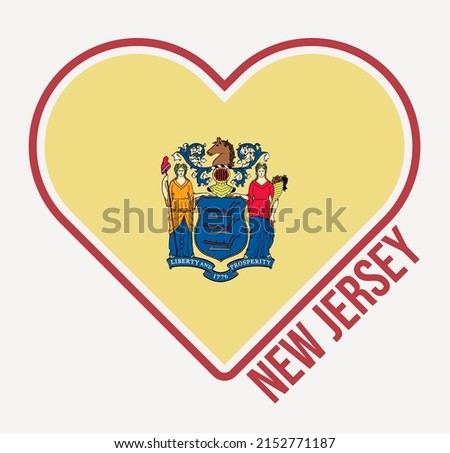 New Jersey heart flag badge. Made with Love from New Jersey logo. Flag of the US state in heart shape. Vector illustration.