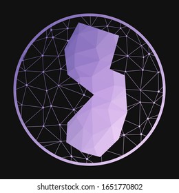 New Jersey icon. Vector polygonal map of the US state. New Jersey icon in geometric style. The US state map with purple low poly gradient on dark background.