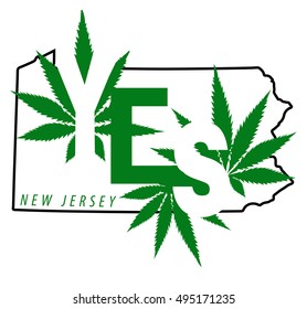 New Jersey, Legalize Cannabis And Medical Marijuana Reform With Leaf And State Outline In Cannabis Politics And Reform